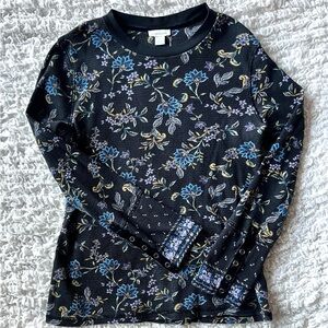 Womens Sundance Black Top with Blue and Purple Floral Design size M